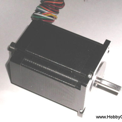 HobbyCNC 23-205-DS8 285 oz-in bipolar rating, 205 oz-in unipolar rating. 3v, 3A, 200 S/R, 2.2mH, Size #23, Dual Shaft, 8 wire