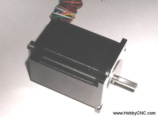 HobbyCNC 23-205-DS8 285 oz-in bipolar rating, 205 oz-in unipolar rating. 3v, 3A, 200 S/R, 2.2mH, Size #23, Dual Shaft, 8 wire