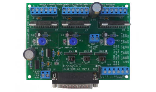HobbyCNC EZ 3-Axis board, show assembled, drive 3 stepper motors up to 3A each