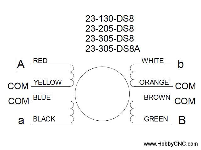HobbyCNC Stepper Motor Wiring 23-130-ds8 23-205-ds8 23-305-ds8