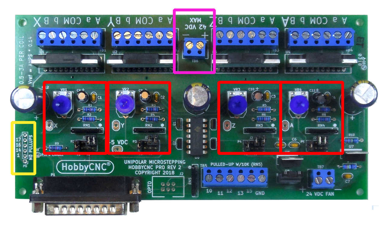 HobbyCNC PRO Rev 2 board with changes highlighted