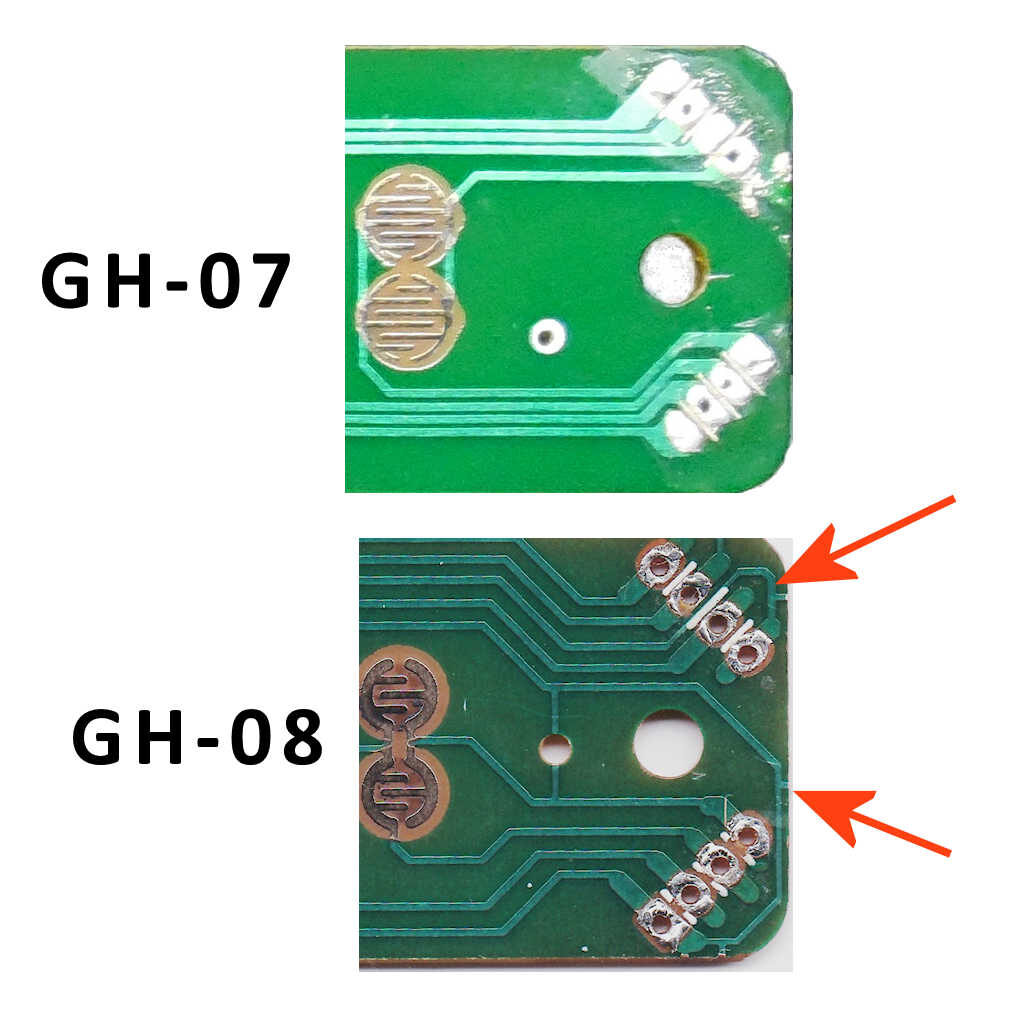 The difference between the GH-07 and GH-08 HobbyCNC Replacement Guitar Hero Fret Boards